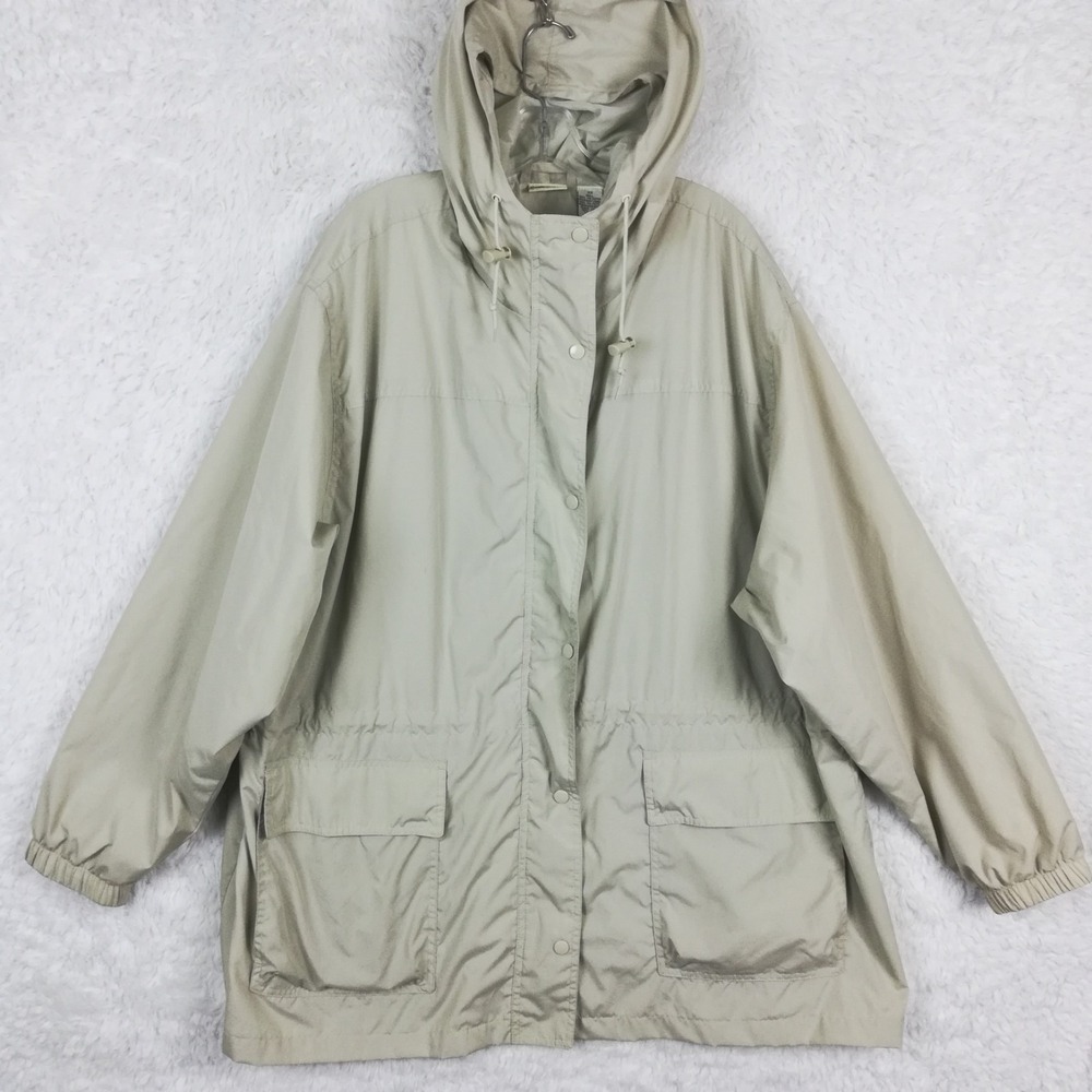 Cherokee‎ Womens Jacket Windbreaker Beige Lightweight Full Zipper Hooded Plus 3X
